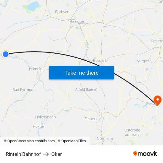 Rinteln Bahnhof to Oker map