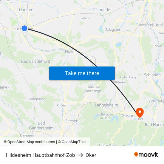 Hildesheim Hauptbahnhof-Zob to Oker map