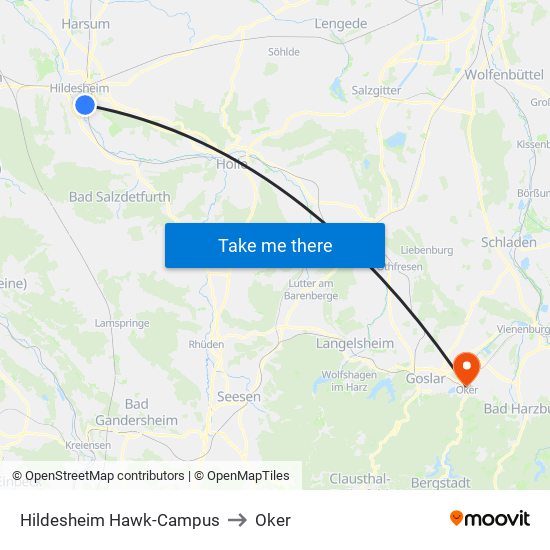 Hildesheim Hawk-Campus to Oker map