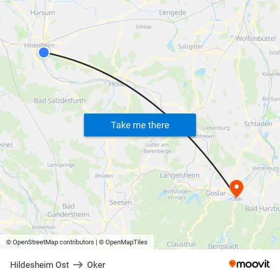 Hildesheim Ost to Oker map