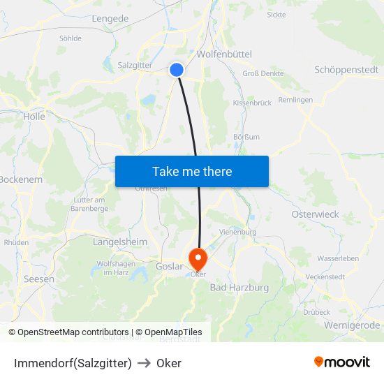 Immendorf(Salzgitter) to Oker map