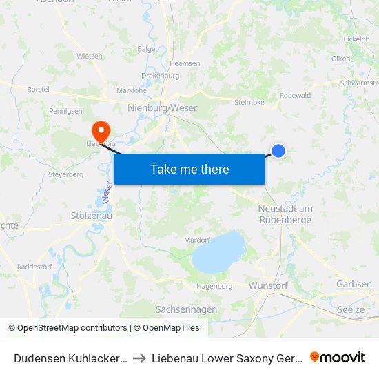 Dudensen Kuhlackerweg to Liebenau Lower Saxony Germany map