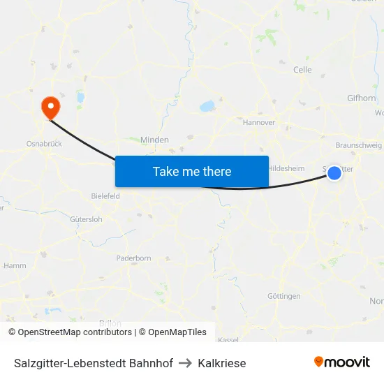 Salzgitter-Lebenstedt Bahnhof to Kalkriese map