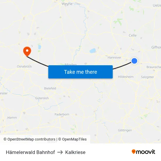 Hämelerwald Bahnhof to Kalkriese map