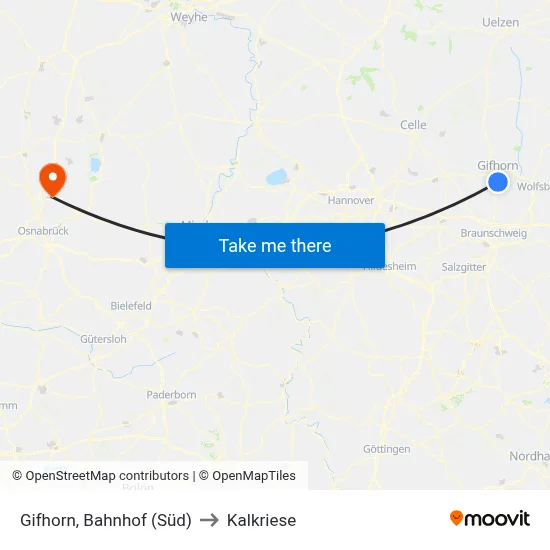 Gifhorn, Bahnhof (Süd) to Kalkriese map