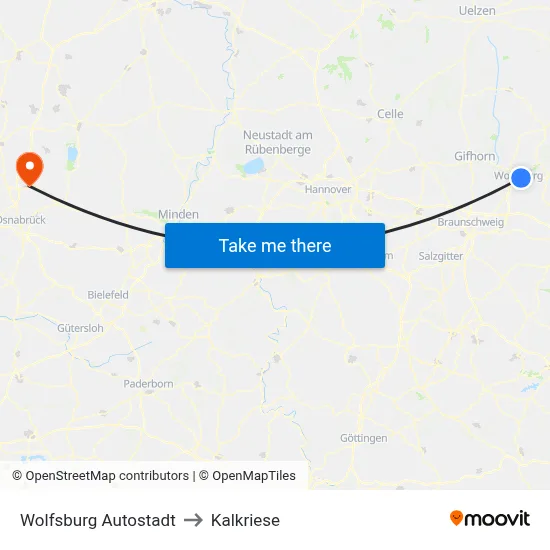 Wolfsburg Autostadt to Kalkriese map