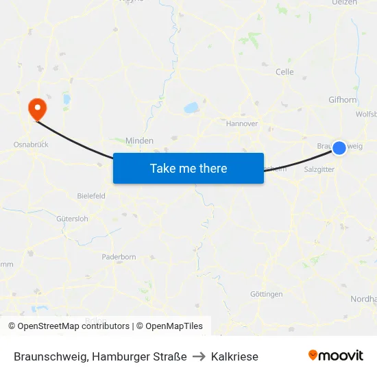 Braunschweig, Hamburger Straße to Kalkriese map