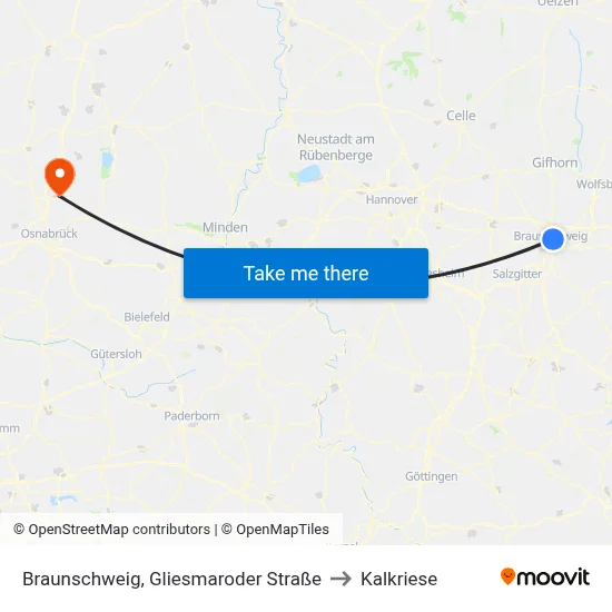 Braunschweig, Gliesmaroder Straße to Kalkriese map