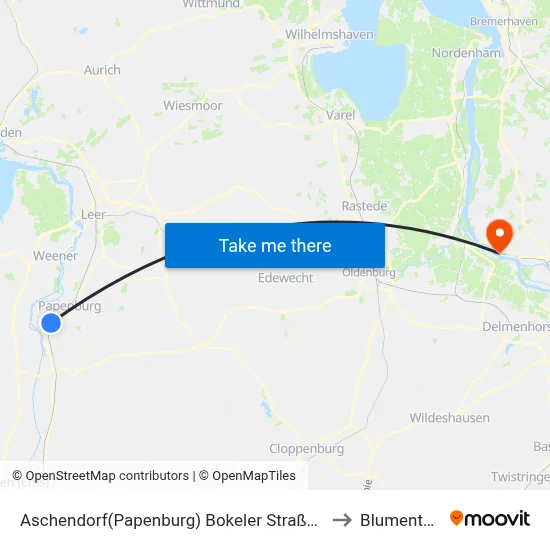 Aschendorf(Papenburg) Bokeler Straße 80 to Blumenthal map