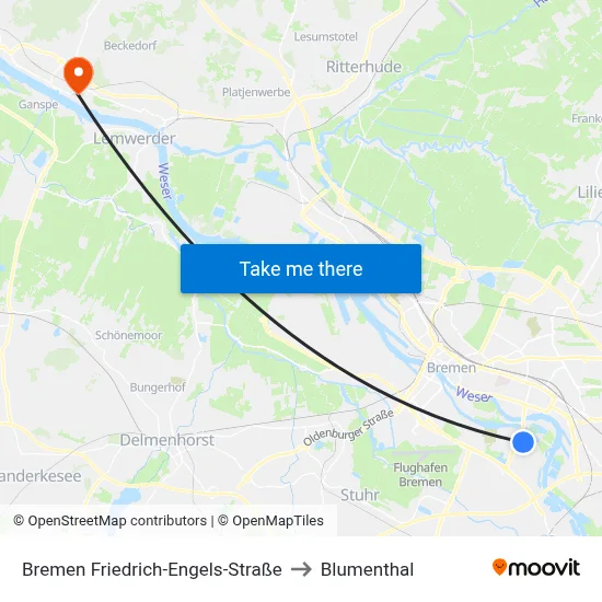 Bremen Friedrich-Engels-Straße to Blumenthal map