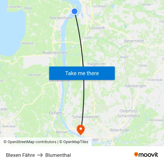 Blexen Fähre to Blumenthal map