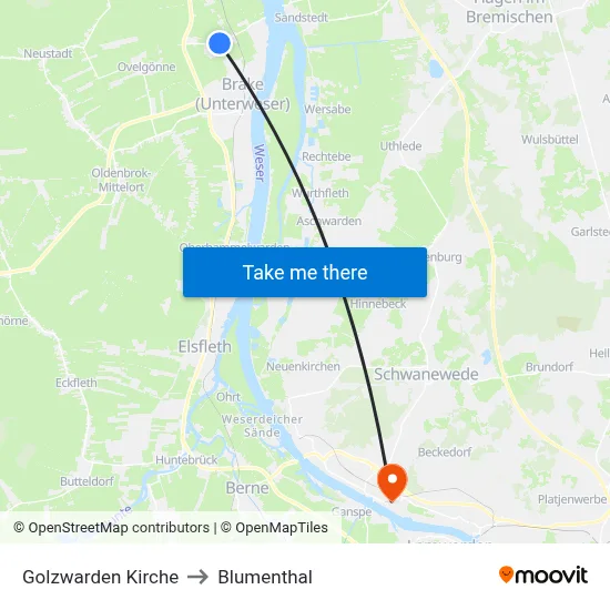 Golzwarden Kirche to Blumenthal map