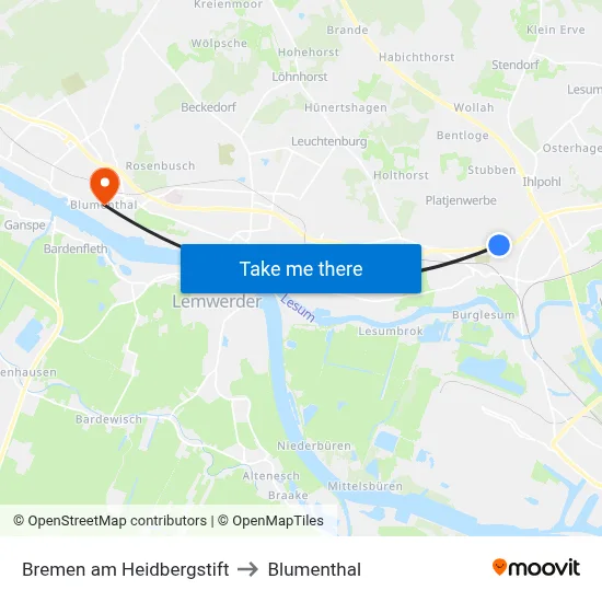 Bremen am Heidbergstift to Blumenthal map