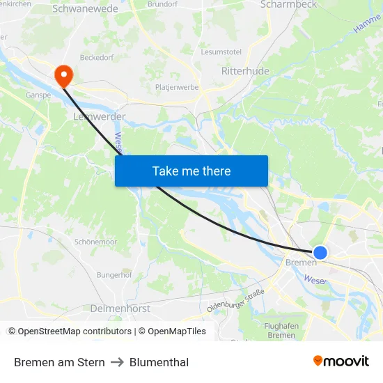 Bremen am Stern to Blumenthal map