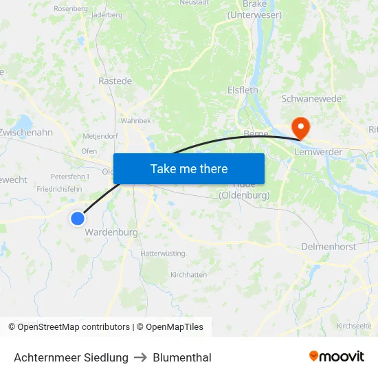 Achternmeer Siedlung to Blumenthal map