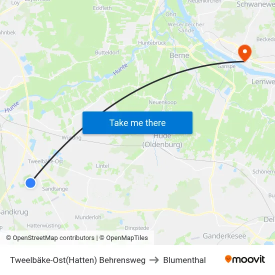 Tweelbäke-Ost(Hatten) Behrensweg to Blumenthal map