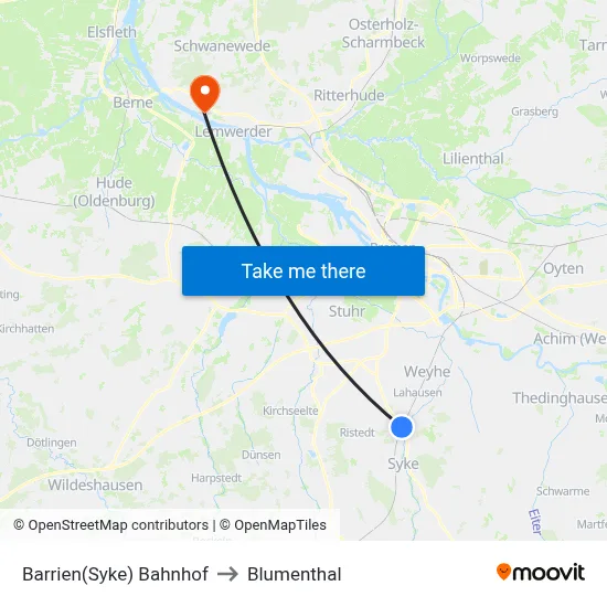 Barrien(Syke) Bahnhof to Blumenthal map