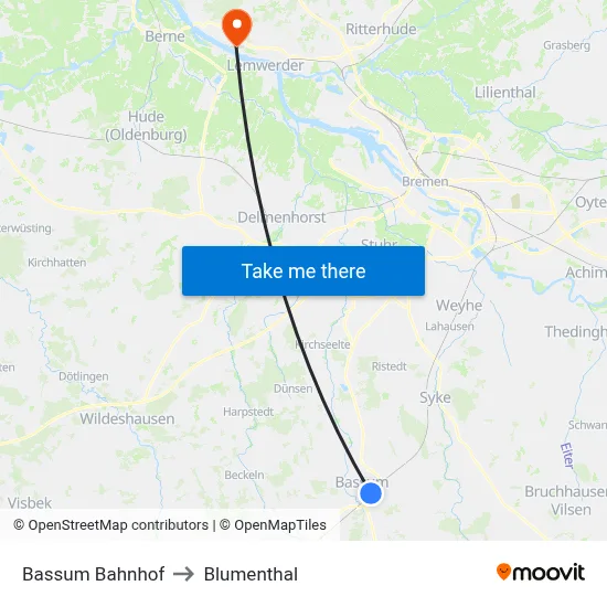 Bassum Bahnhof to Blumenthal map