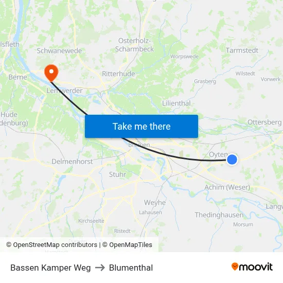 Bassen Kamper Weg to Blumenthal map