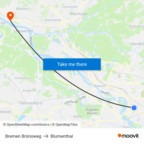 Bremen Brünsweg to Blumenthal map