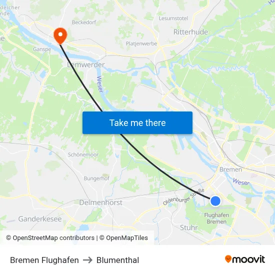 Bremen Flughafen to Blumenthal map