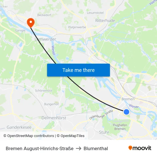 Bremen August-Hinrichs-Straße to Blumenthal map