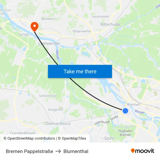 Bremen Pappelstraße to Blumenthal map