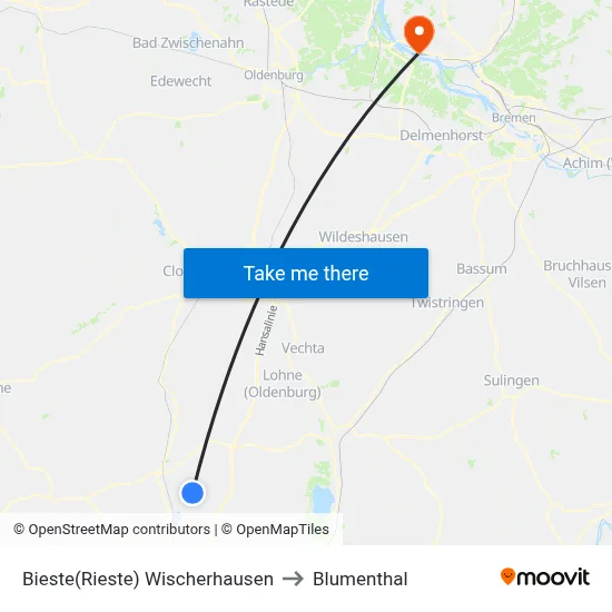 Bieste(Rieste) Wischerhausen to Blumenthal map