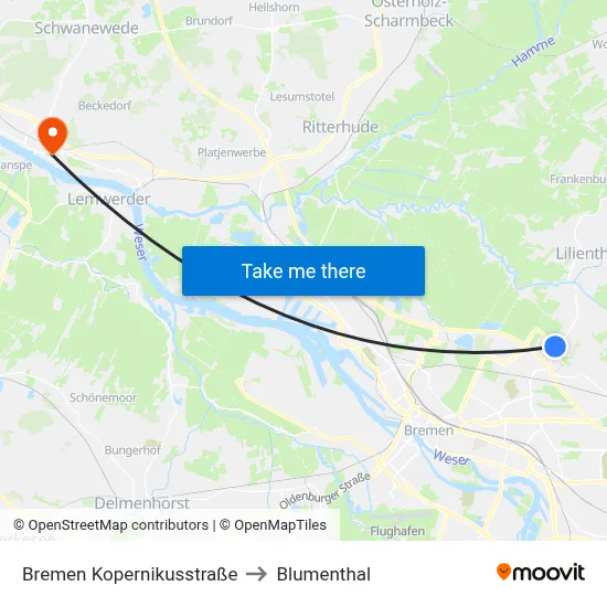 Bremen Kopernikusstraße to Blumenthal map
