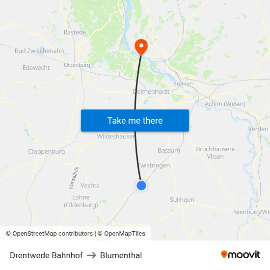 Drentwede Bahnhof to Blumenthal map