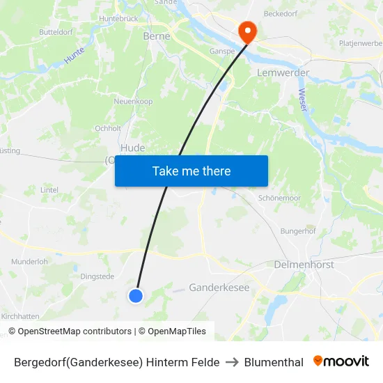 Bergedorf(Ganderkesee) Hinterm Felde to Blumenthal map