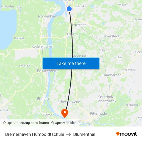 Bremerhaven Humboldtschule to Blumenthal map