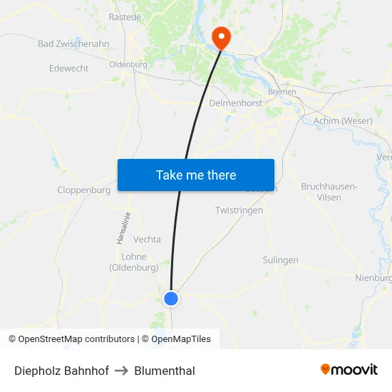 Diepholz Bahnhof to Blumenthal map