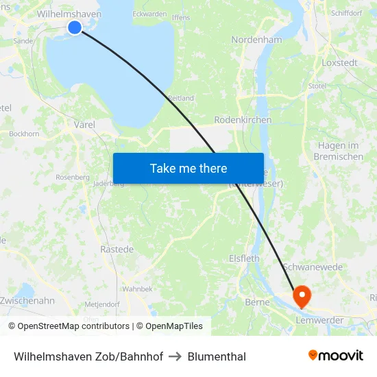 Wilhelmshaven Zob/Bahnhof to Blumenthal map