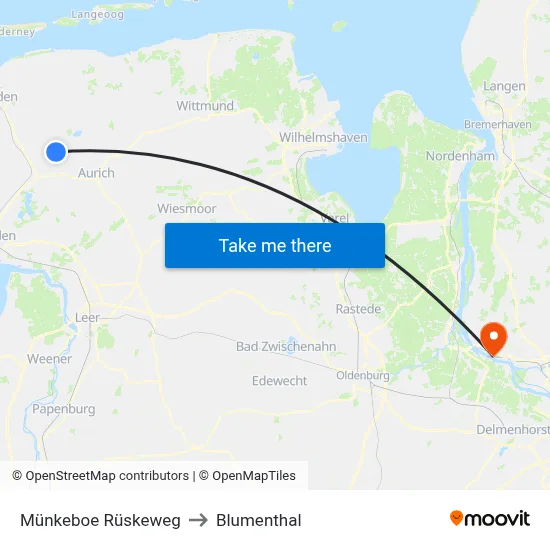 Münkeboe Rüskeweg to Blumenthal map