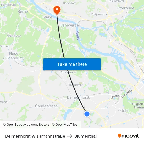 Delmenhorst Wissmannstraße to Blumenthal map