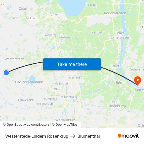 Westerstede-Lindern Rosenkrug to Blumenthal map