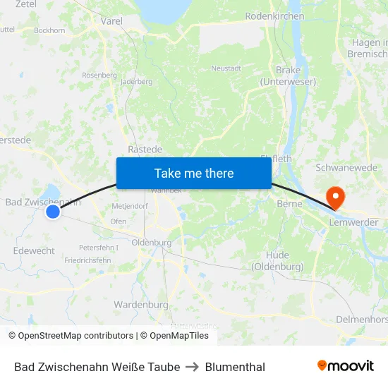 Bad Zwischenahn Weiße Taube to Blumenthal map