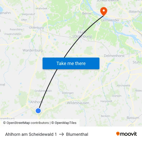 Ahlhorn am Scheidewald 1 to Blumenthal map