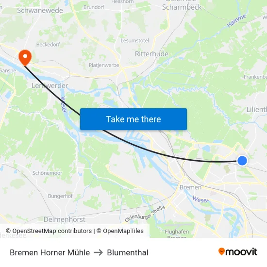 Bremen Horner Mühle to Blumenthal map