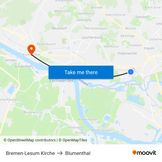 Bremen-Lesum Kirche to Blumenthal map
