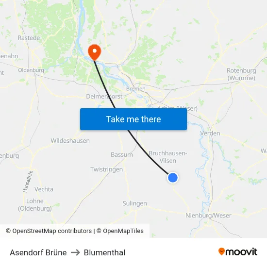 Asendorf Brüne to Blumenthal map