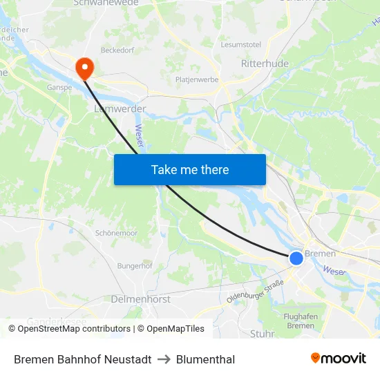 Bremen Bahnhof Neustadt to Blumenthal map