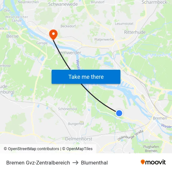 Bremen Gvz-Zentralbereich to Blumenthal map