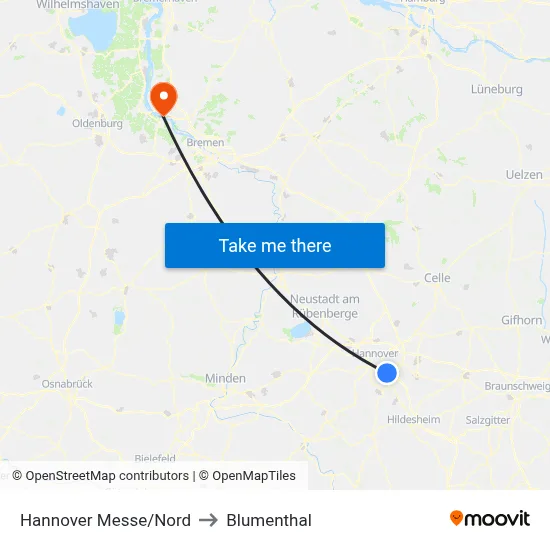 Hannover Messe/Nord to Blumenthal map