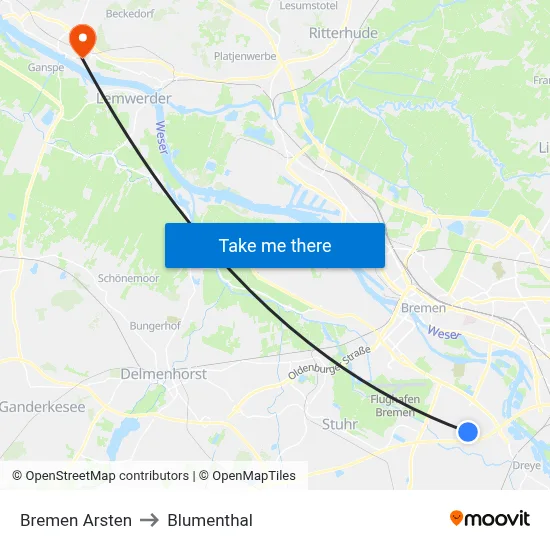 Bremen Arsten to Blumenthal map