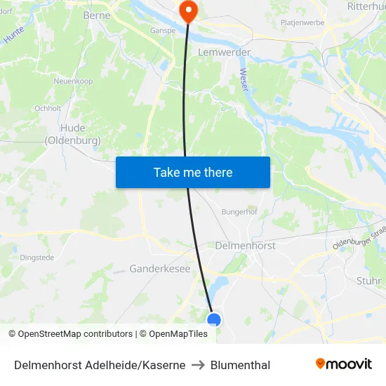 Delmenhorst Adelheide/Kaserne to Blumenthal map