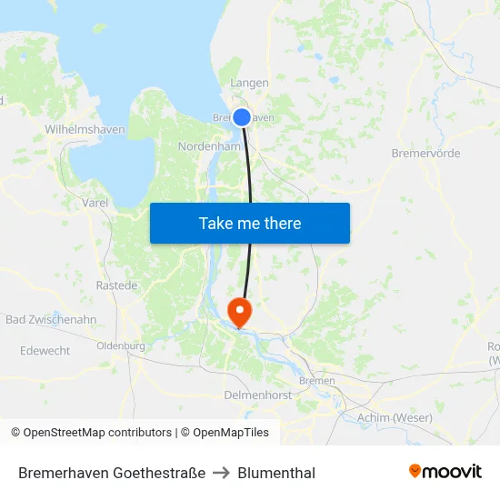 Bremerhaven Goethestraße to Blumenthal map