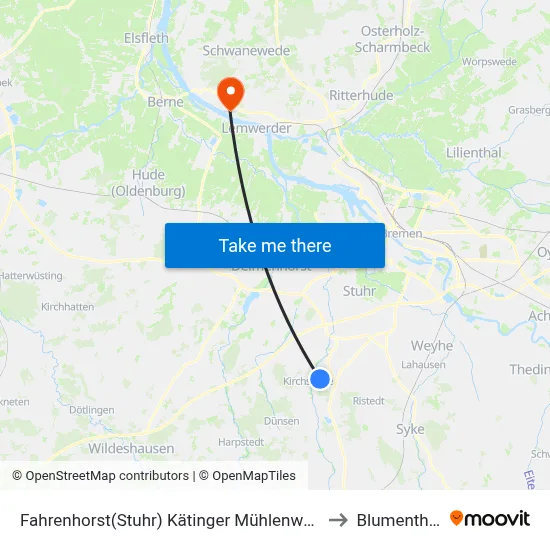 Fahrenhorst(Stuhr) Kätinger Mühlenweg to Blumenthal map