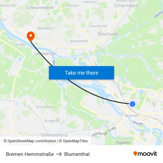 Bremen Hemmstraße to Blumenthal map